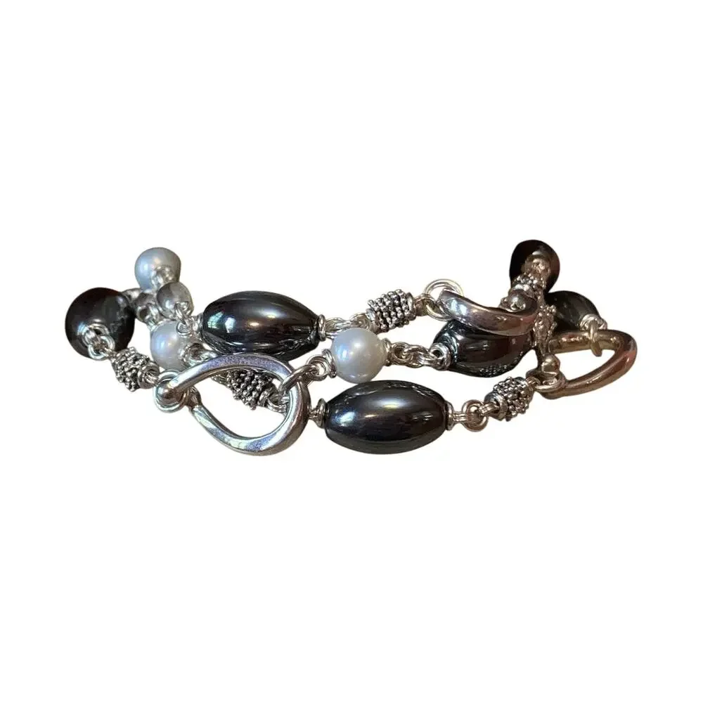 Michael Dawkins Bracelet Sterling Silver, Hematite and Pearl Multi Strand - Picture 5 of 9